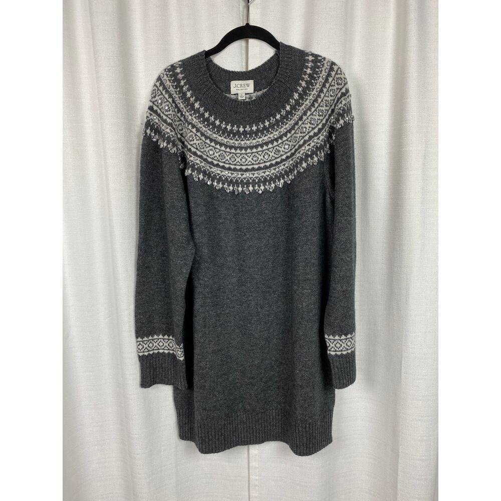 J.Crew Collection Gray Fair Isle Embellished Wool Blend Sweater Dress Sz.XL NWT - Picture 6 of 16